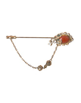 Dolce & Gabbana Gold Brass Crystal Chain 925 Sterling Silver Pin Brooch -   -  Dolce & Gabbana.
